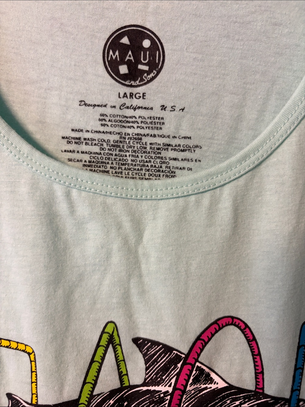 Maui and Sons Mint Tank with Multicolor Shark Hoop Graphic - Picture 2 of 4
